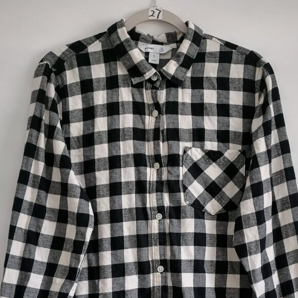 Old Navy Womens Black & White Plaid Print Button Up The Tunic Shirt Size Large - Picture 2 of 7